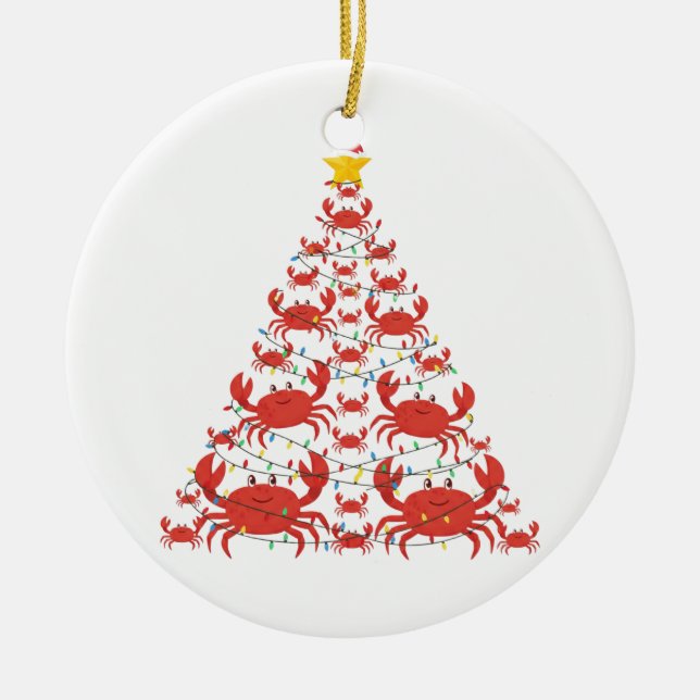 Crab Christmas Tree Santa Hat Christmas Lights   Ceramic Tree Decoration (Front)
