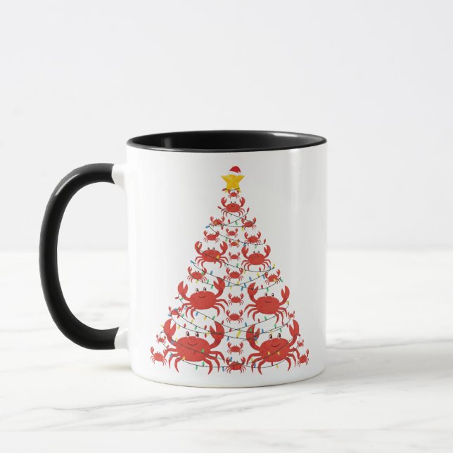 Crab Christmas Tree Santa Hat Christmas Lights   Mug (Left)