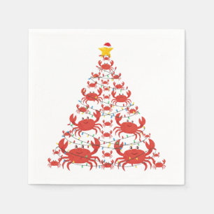Crab Christmas Tree Santa Hat Christmas Lights Napkin