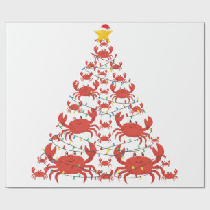 Crab Christmas Tree Santa Hat Christmas Lights Wrapping Paper