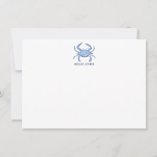 Crab Coastal Chic Personalized Flat Note Card