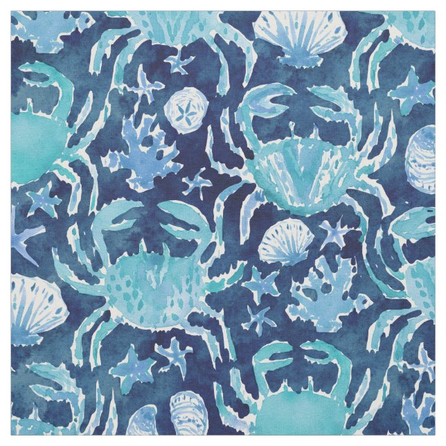 CRAB CONNECTION Indigo Blue Print Fabric (Swatch)