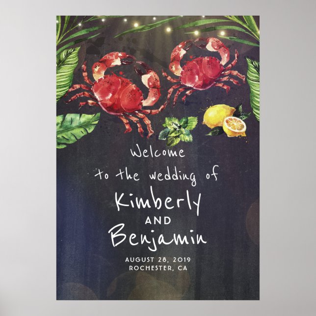 Crab Couple Tropical Wedding Welcome Sign (Front)