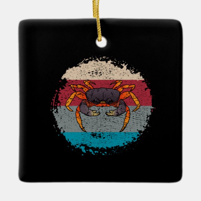 Crab Crabbing Retro Ceramic Ornament (Front)