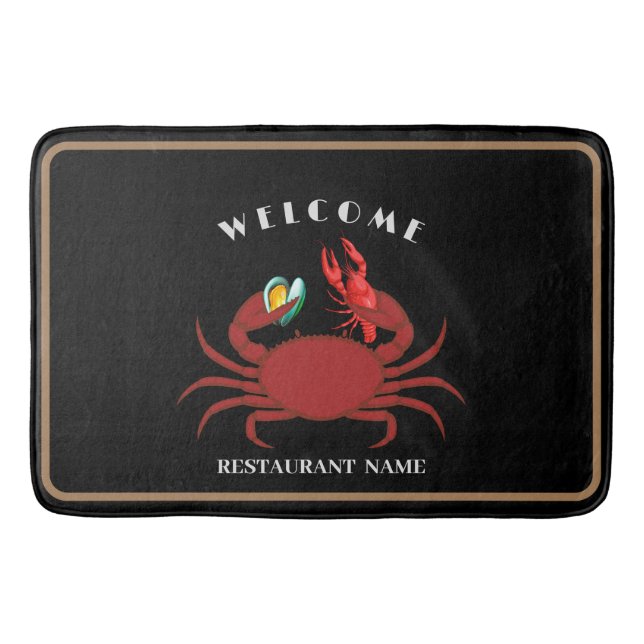 crab crawfish clam seafood welcome restaurant logo bath mat (Front)