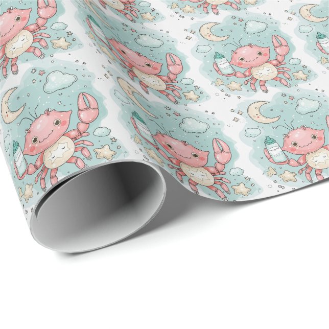 Crab Cute Baby Pastel Watercolor Pattern  Wrapping Paper (Roll Corner)