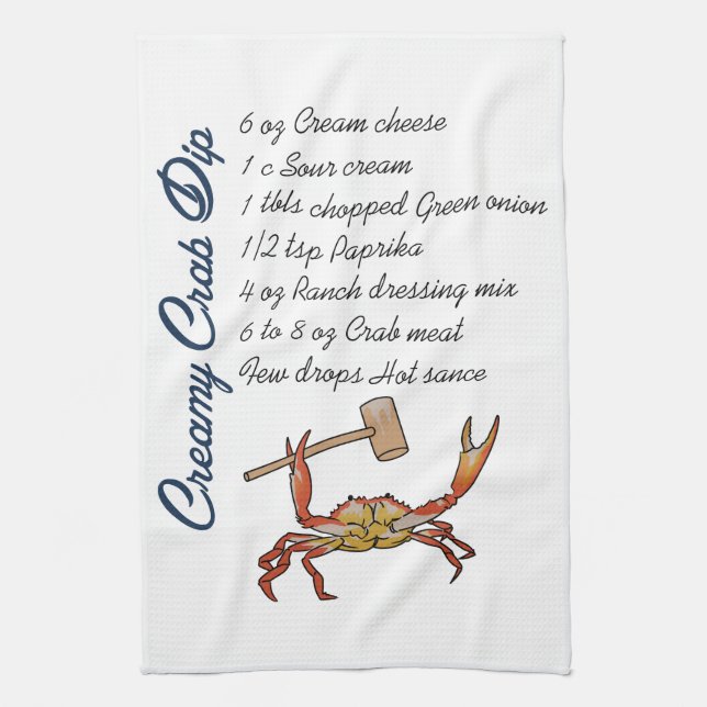 Crab Dip Recipe Tea Towel (Vertical)