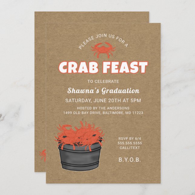 Crab Feast Graduation Party Invitation (Front/Back)