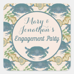 Crab Feast-Watercolor Blue Crabs, Engagement Square Sticker
