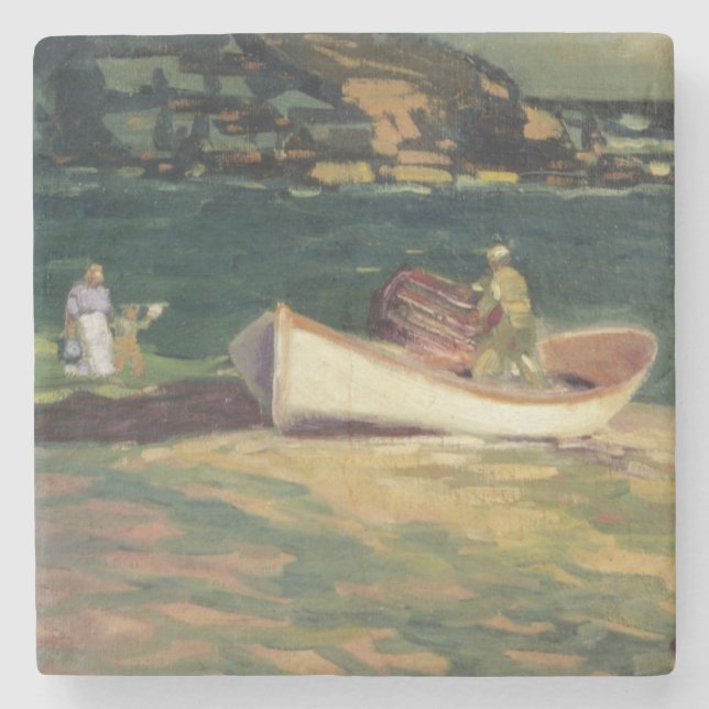 Crab Fisherman in Cape Elizabeth, Maine Stone Coaster (Front)