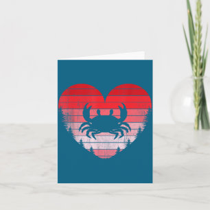 Crab heart love valentines day vintage retro sunse card