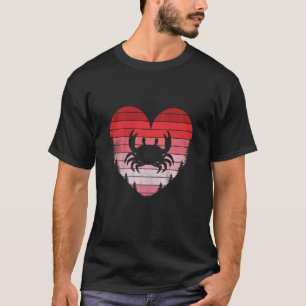 Crab Heart Love Valentines Day Vintage Retro Sunse T-Shirt