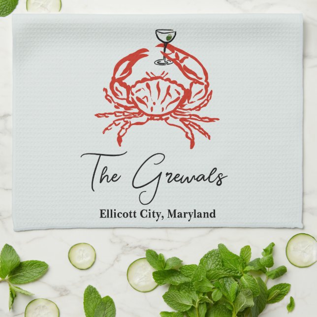 Crab housewarming gift tea towel (Folded)