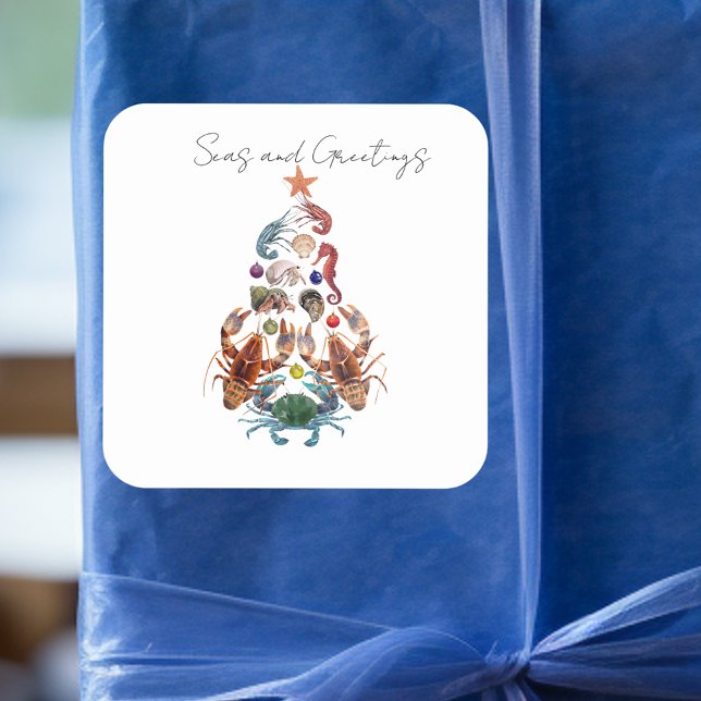 Crab Lobster Christmas Tree Crustacean Sea Holiday Square Sticker (Creator Uploaded)