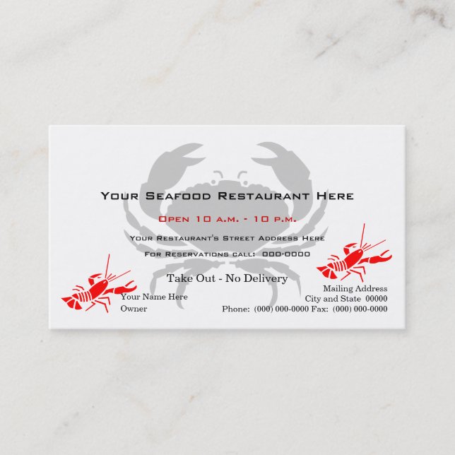 Crab Logo Seafood Restaurant Business Card (Front)