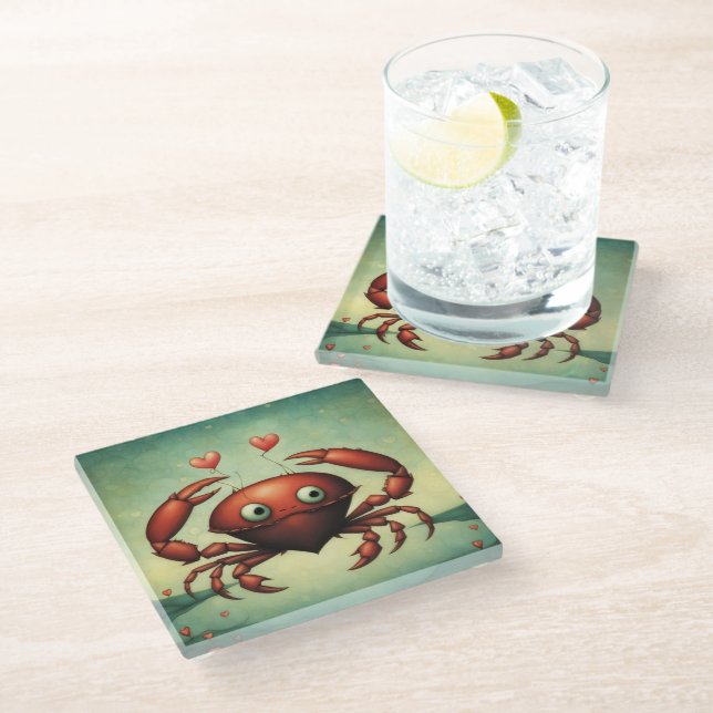 Crab Love Glass Coaster (Angled)