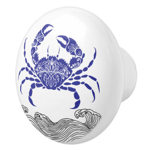 Crab Mandala Blue Ceramic Knob