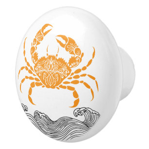 Crab Mandala Orange Ceramic Knob