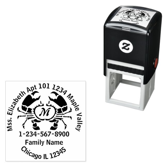 Crab Monogram Family Return Address Self-inking Stamp (In Situ)
