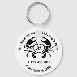 Crab Monogram Home Contact Phone Info Keychain