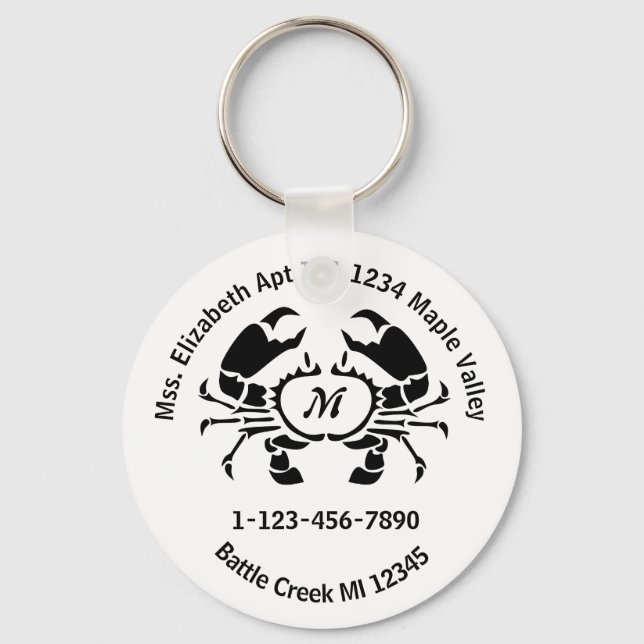Crab Monogram Home Contact Phone Info  Keychain (Front)
