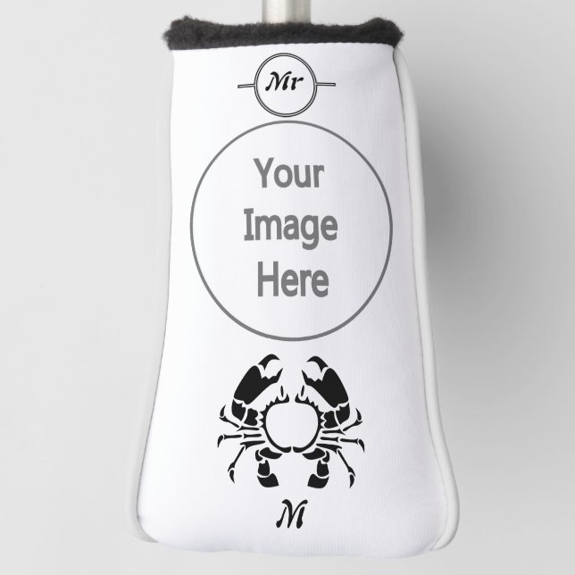Crab Monogram in a Black Stencil Style Golf Head Cover (Rotate 90)