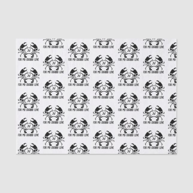 Crab Monogram in a Black Stencil Style Tissue Paper (Front)