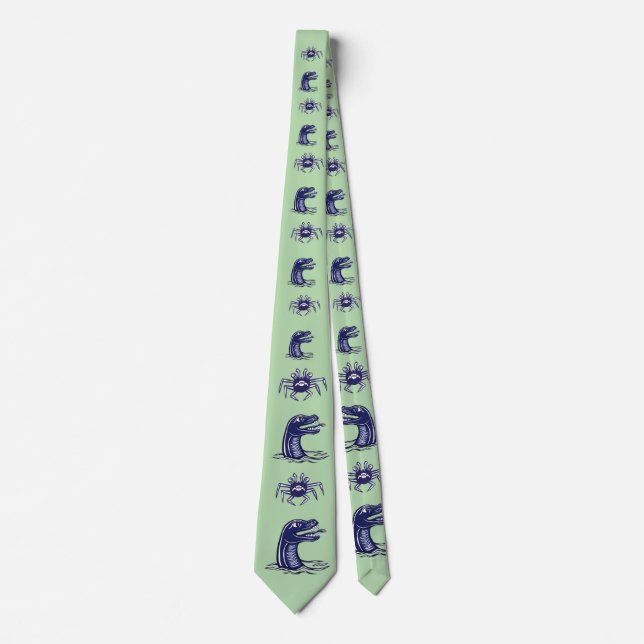 Crab monster and water dragon pattern tie (Front)