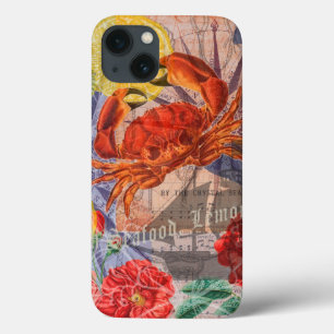Crab Nautical Beach Seafood Art iPhone 13 Case