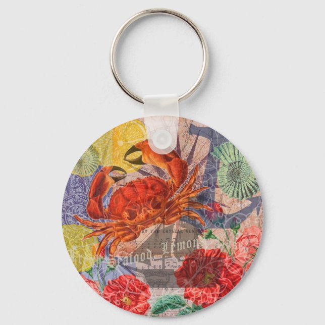 Crab Nautical Beach Seafood Art Key Ring (Front)