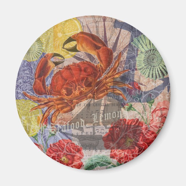 Crab Nautical Beach Seafood Art Magnet (Front)