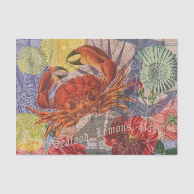 Crab Nautical Beach Seafood Art Tissue Paper (Front)