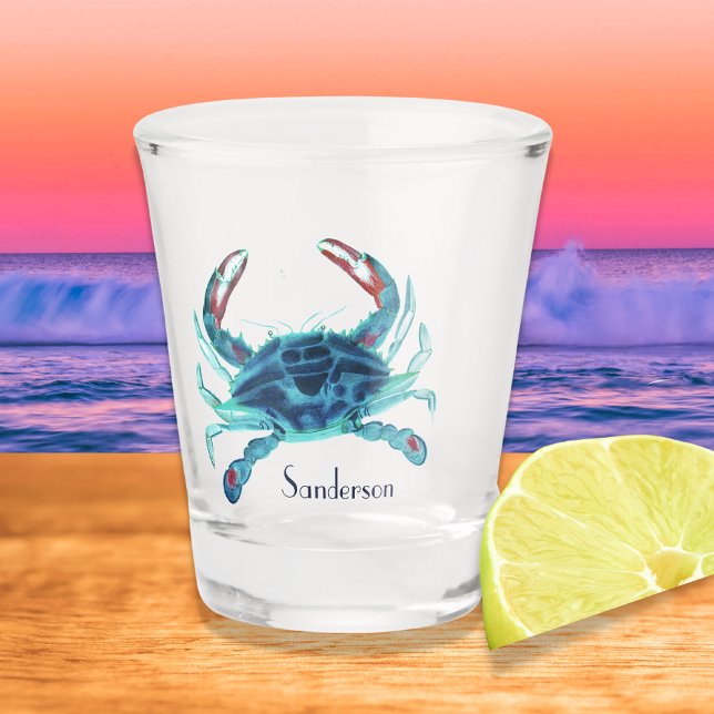 Crab Nautical Blue Teal Turquoise Aqua Can Cooler Shot Glass (Creator Uploaded)
