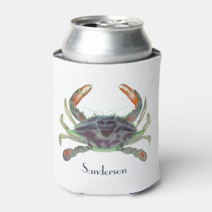 Crab Nautical Grey Blue and Green Can Cooler