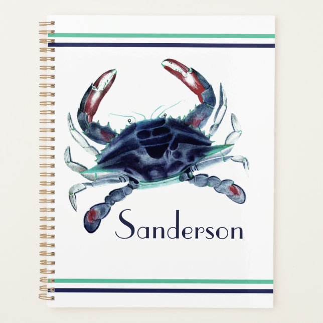 Crab Nautical Navy Blue and White  Planner (Front)
