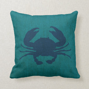 Crab Nautical Ocean Blue and Green Cushion