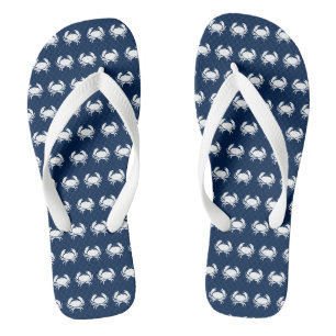 Crab navy blue white sea animals pattern jandals