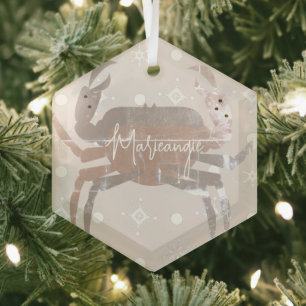 Crab Ocean Beach Sea Crustacean Earthy Tone Glass Tree Decoration
