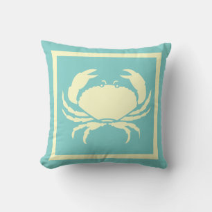 CRAB ,off white on blue pillow