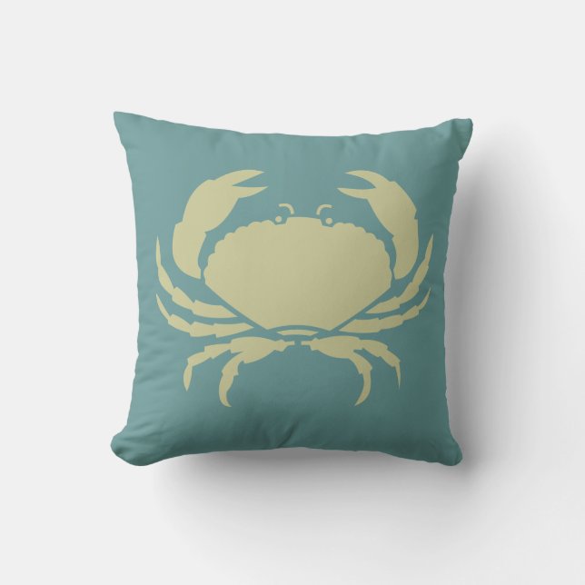 CRAB  on dark teal blue pillow (Front)