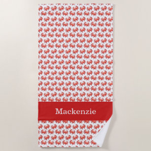 Crab Pattern Summer Beach Custom Name Towel