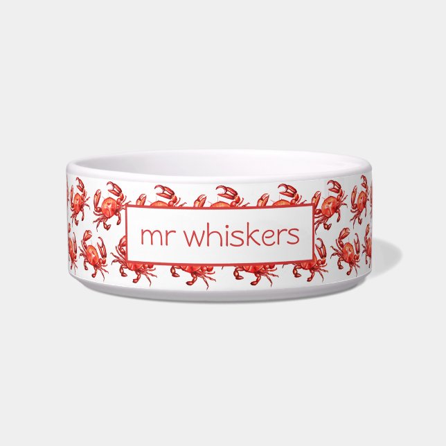 Crab Pattern Watercolor Custom Pet Name Bowl (Front)