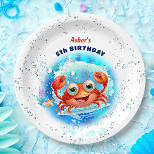 Crab Pool Kids 1st Birthday Party Boy Custom Age Paper Plate