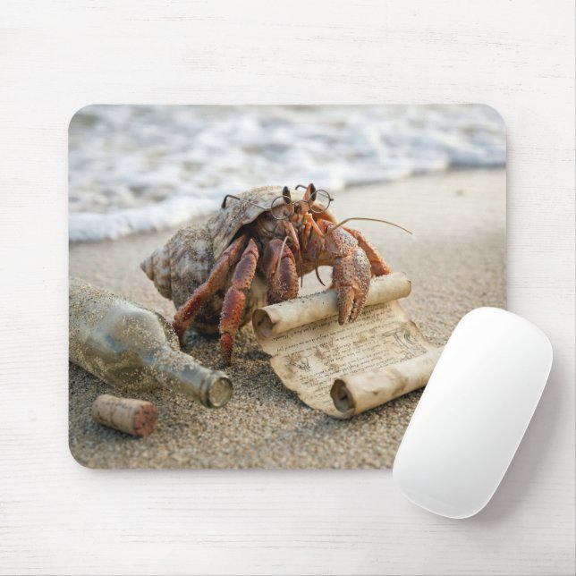 Crab Reading a Letter on a Beach Mouse Pad (With Mouse)