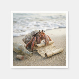 Crab Reading a Letter on a Beach Napkin