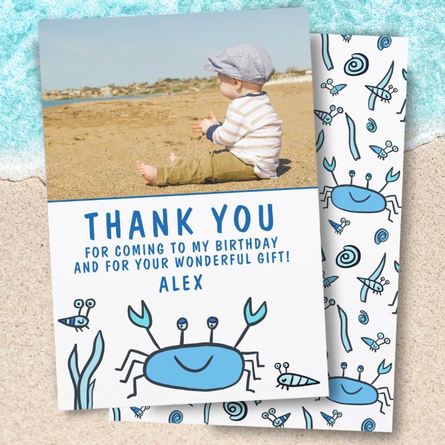 Crab Sea Animals Pattern Cute Boy Birthday Thank You Card (Creator Uploaded)