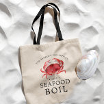 Crab/Seafood Boil | Seafood  Themed Party Tote Bag<br><div class="desc">Personalized red crab themed tote bag gift favors for your next Crab Boil or seafood event.  It features a watercolor styled illustration of a crimson red crab. Surrounding this are spots for your unique event information.</div>