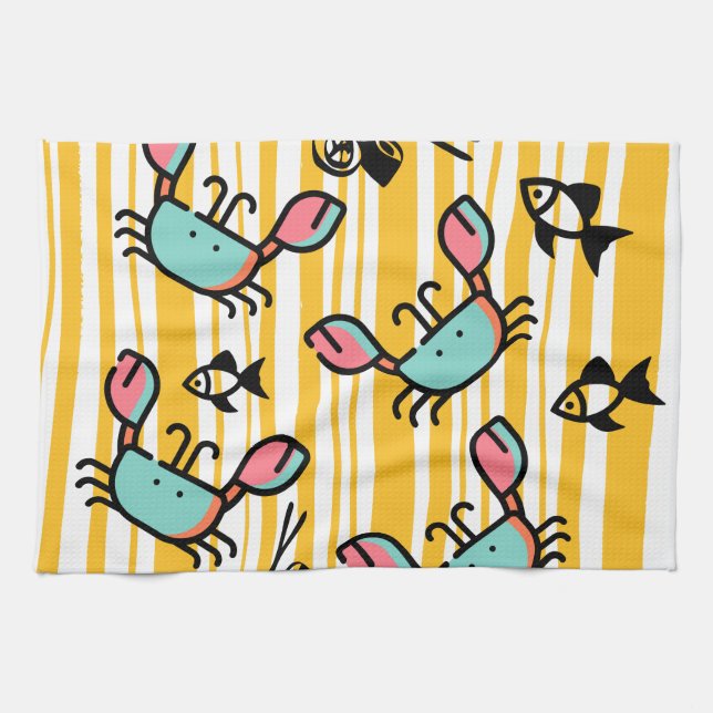 Crab Seafood Fish Pattern  Tea Towel (Horizontal)