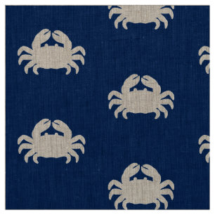 Crab Silhouette on Navy Blue Fabric