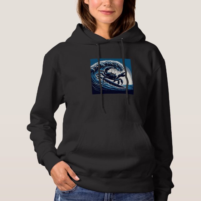 Crab Surfing Adventure Ocean Wave Beach Fun Hoodie (Front)